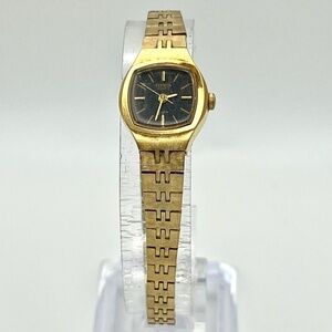 Citizen Vintage Rectangular Gold Plated Gold  Black tones Ladies Watch Working